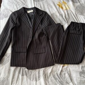 Boys Black Pinstripe Blazer and Pants Set